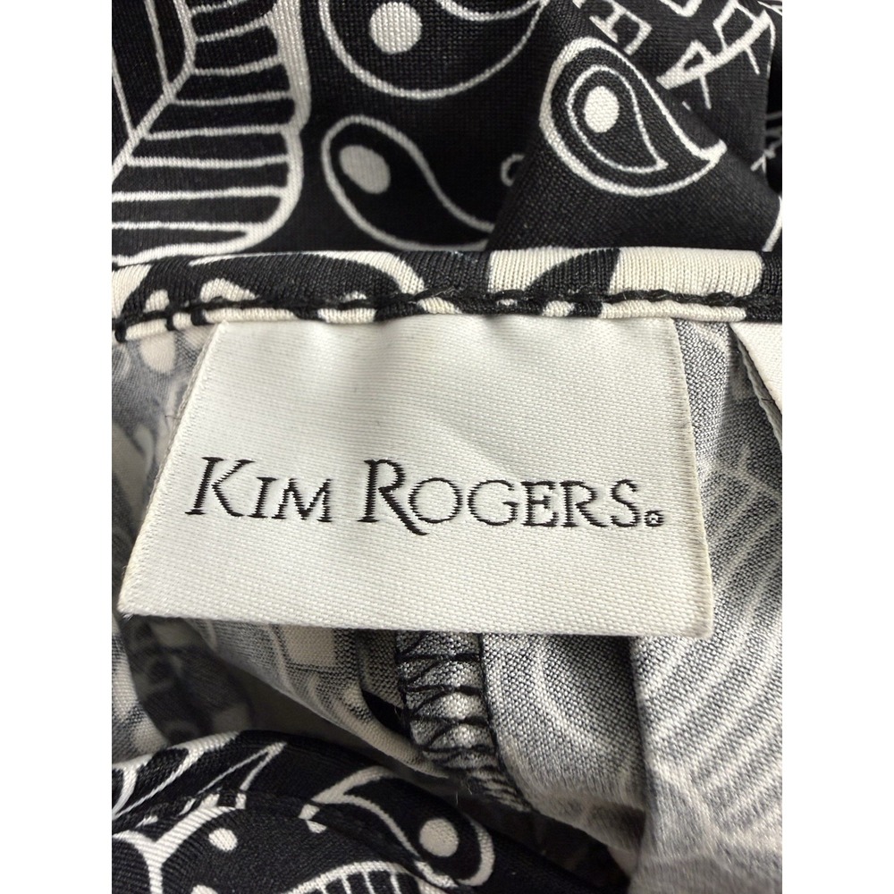 Kim Rogers L Black White Floral Dress Short Sleeve Fit Flare Stretch Knee Summer - Picture 3 of 16